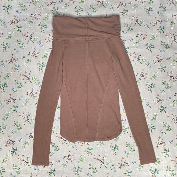 Free People Iris Off Shoulder Layering Top Cotton Jersey Long Sleeve Brown Sz XS - Picture 6 of 8